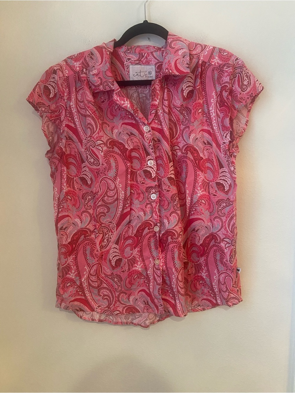 The Cat’s Pajamas Pink Paisley Cotton Button Front Pajama Top XL